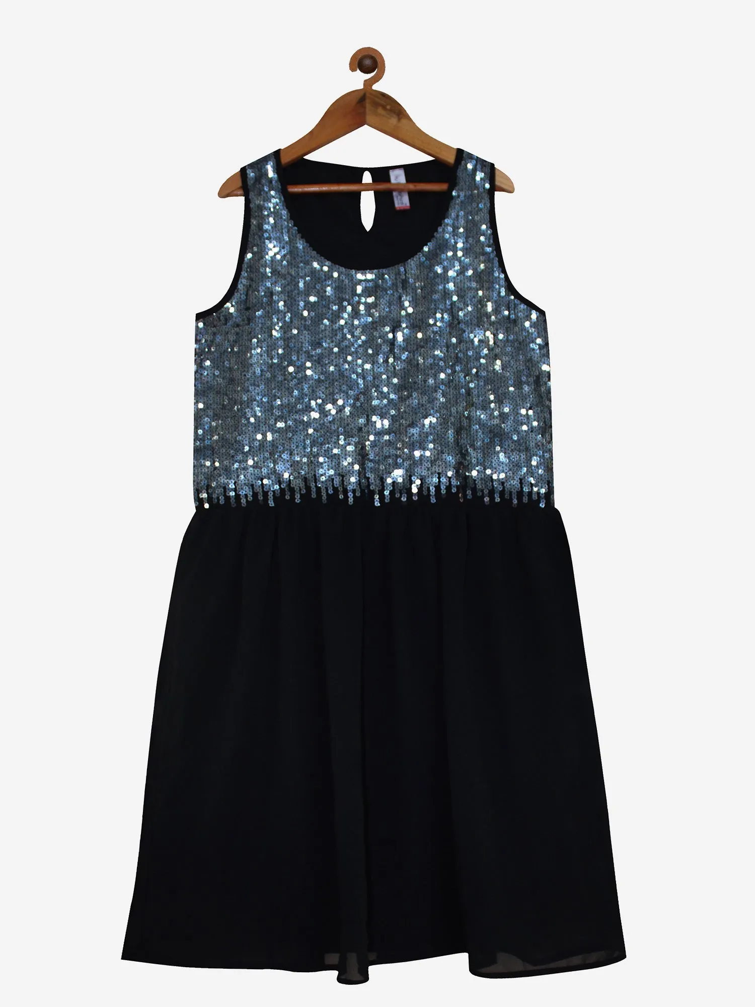 Girls Sleeveless Sequinned Yoke Dress