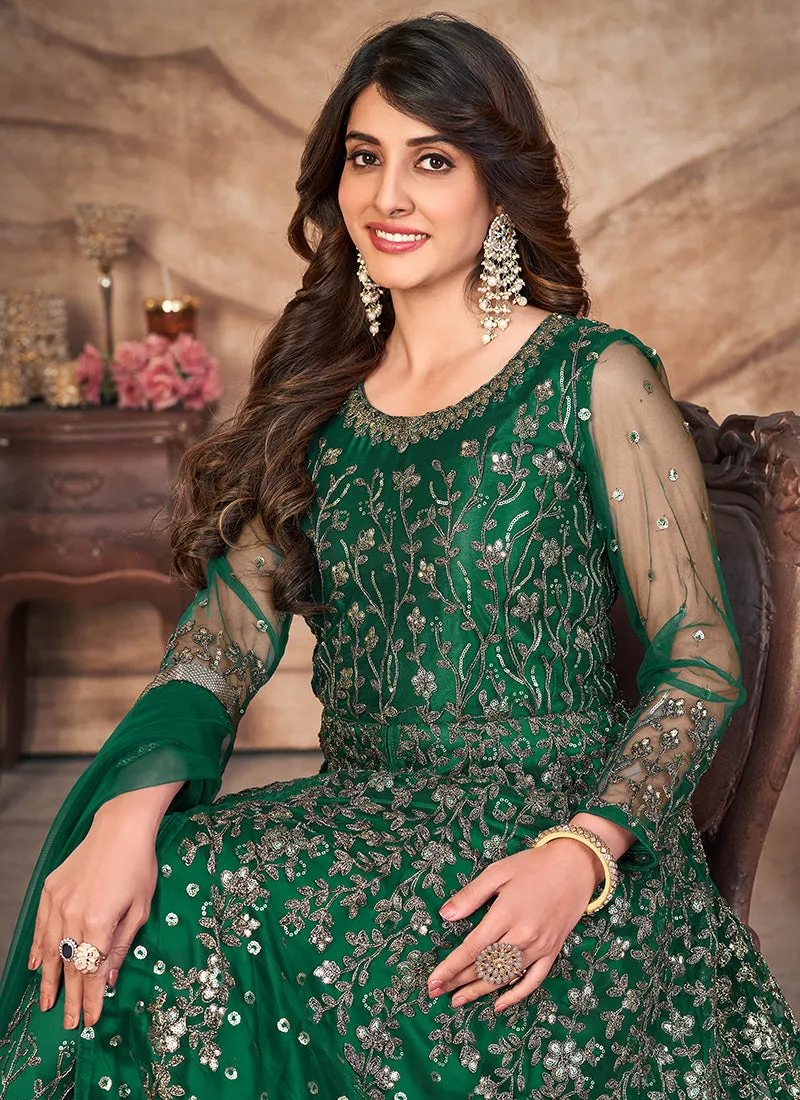 Green Embroidered Slit Style Anarkali Pant Suit