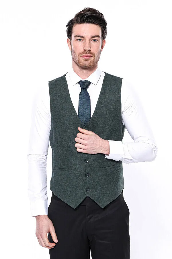 Green V Neck Men Vest | Wessi