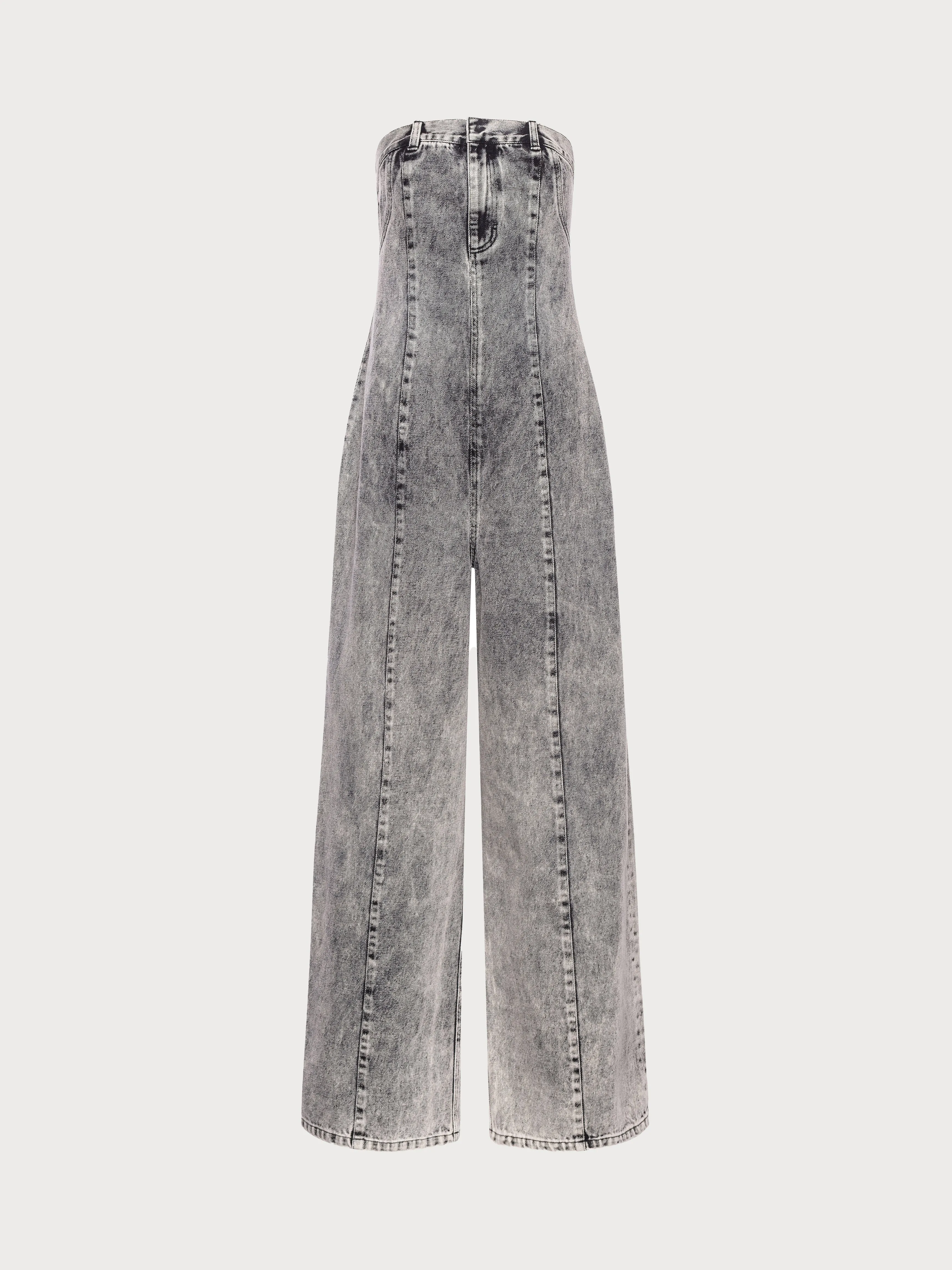 Grey Acid Wash Denim Overall