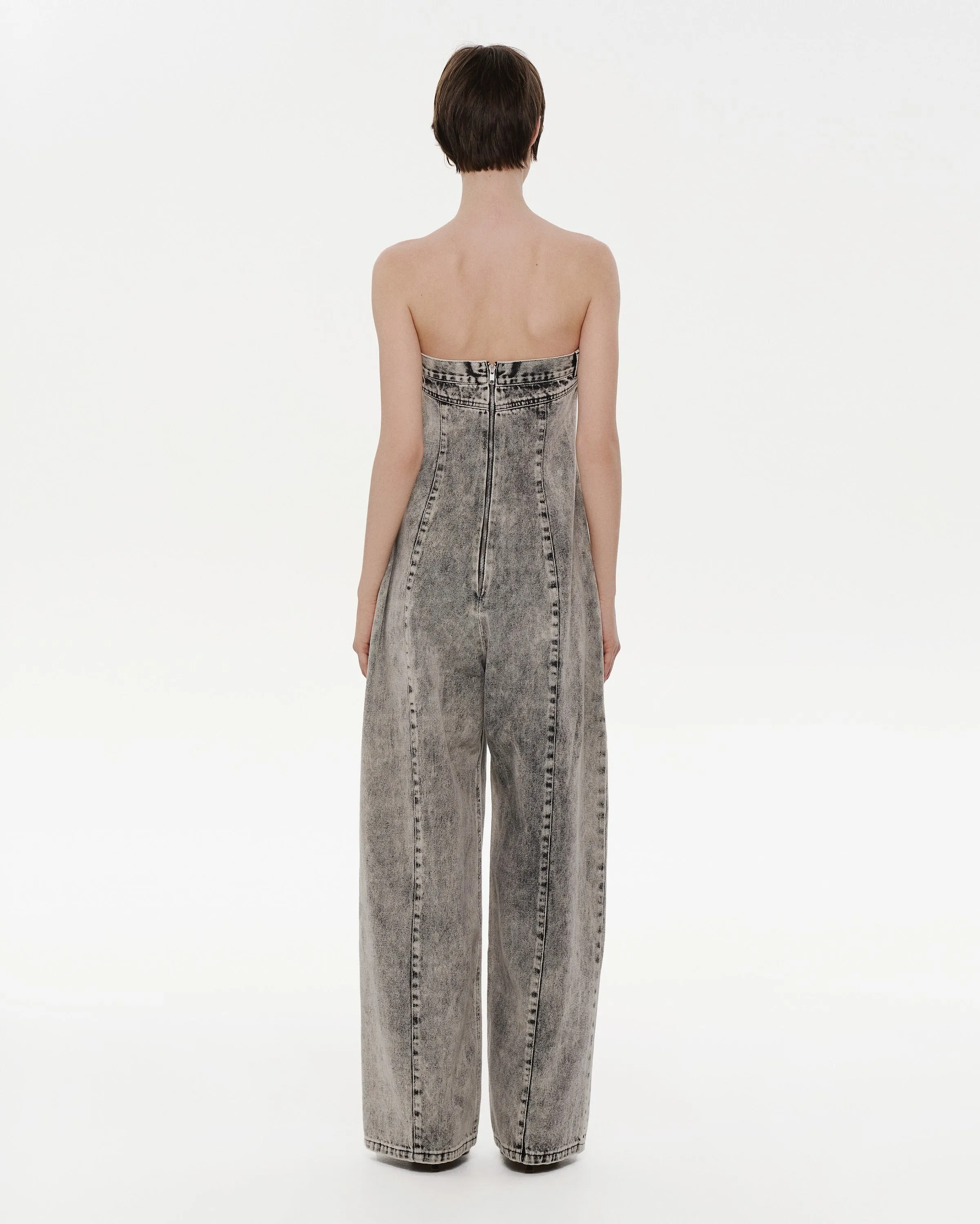 Grey Acid Wash Denim Overall