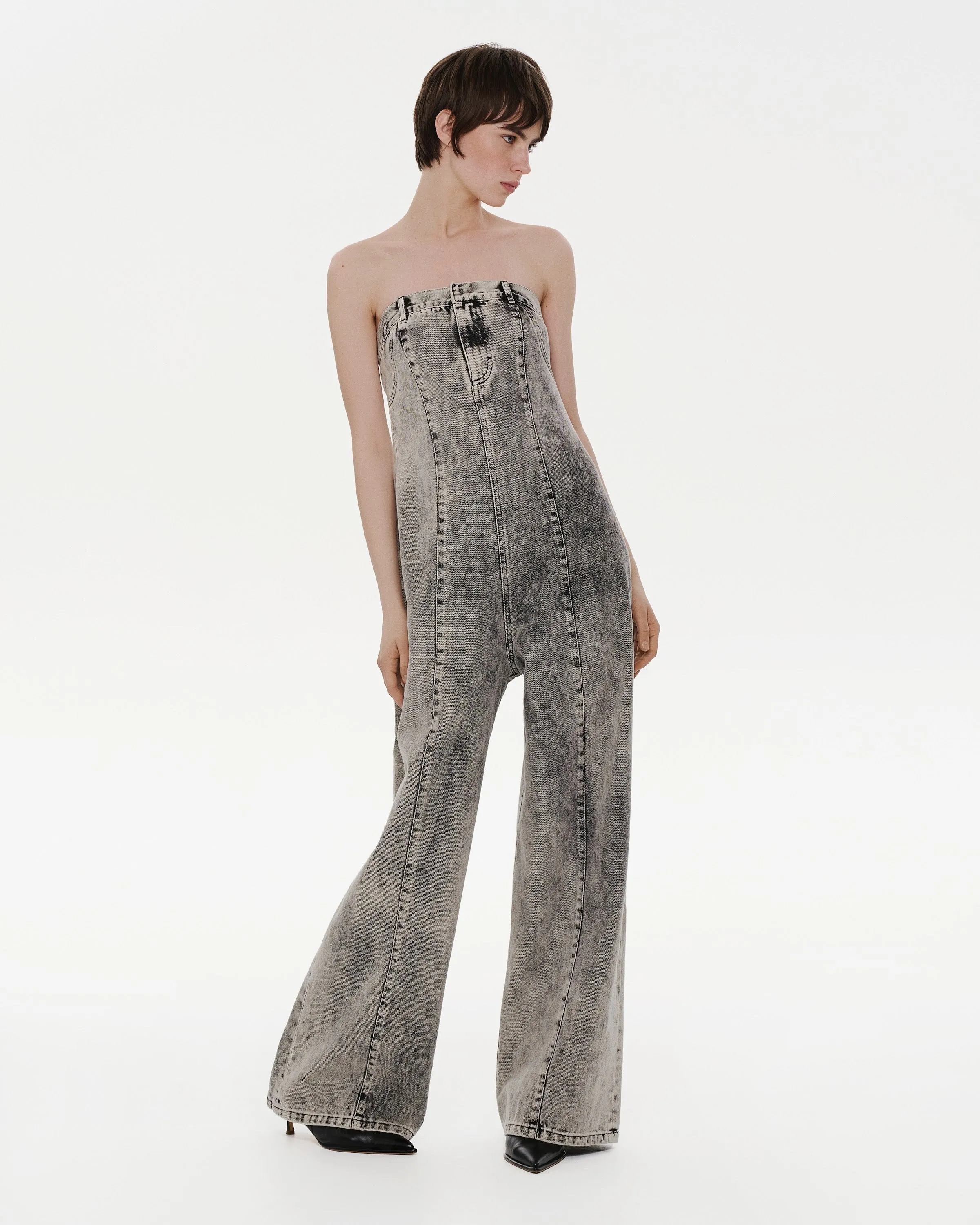 Grey Acid Wash Denim Overall