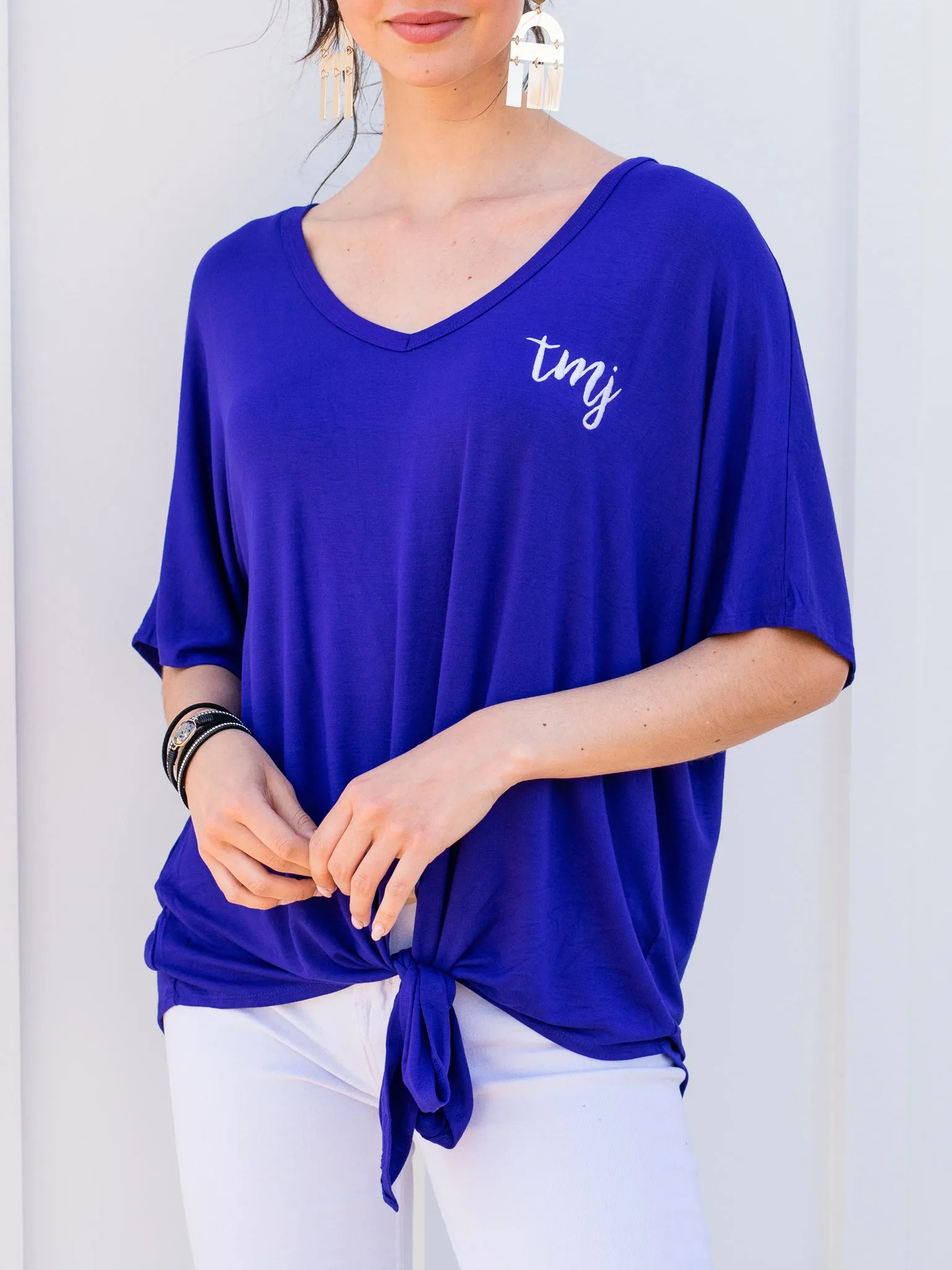 Hold Me Close Tie Front Top - Bright Blue