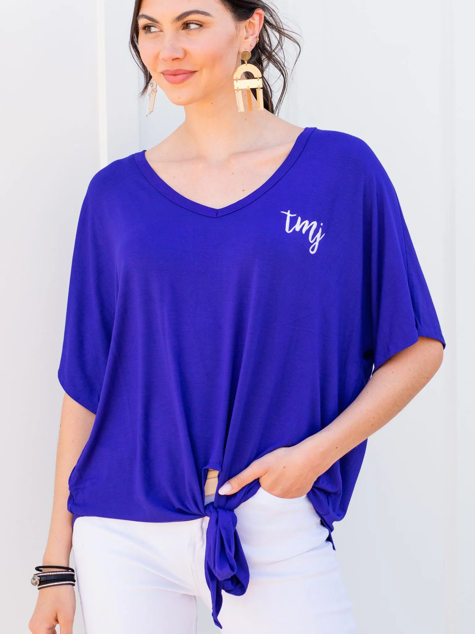 Hold Me Close Tie Front Top - Bright Blue