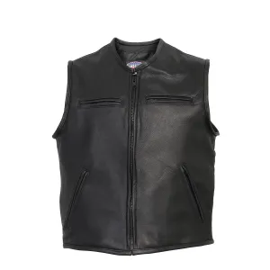 Hot Leathers VSM5001 USA Made Men's Black Premium Steerhide Leather Club Style Vest