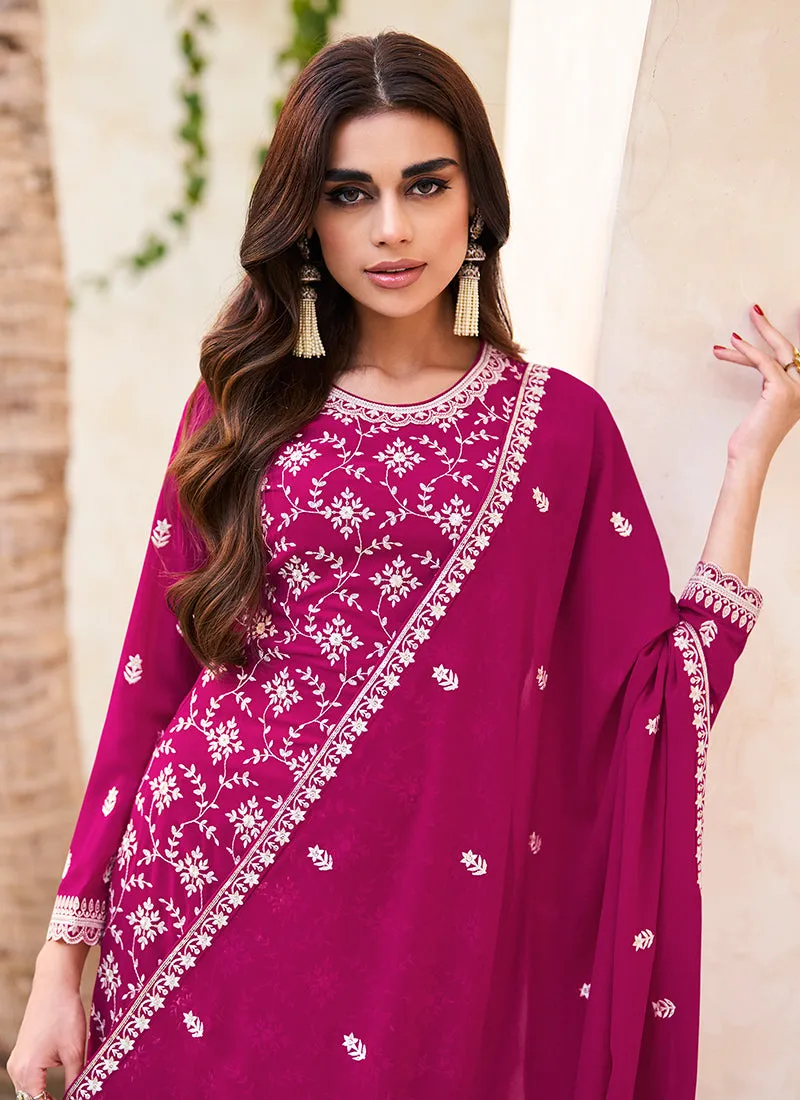 Hot Pink Embroidery Traditional Sharara Suit