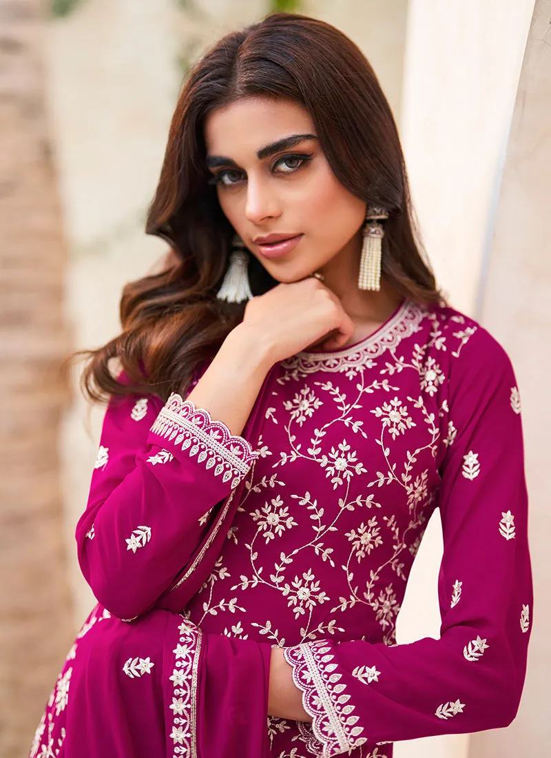 Hot Pink Embroidery Traditional Sharara Suit