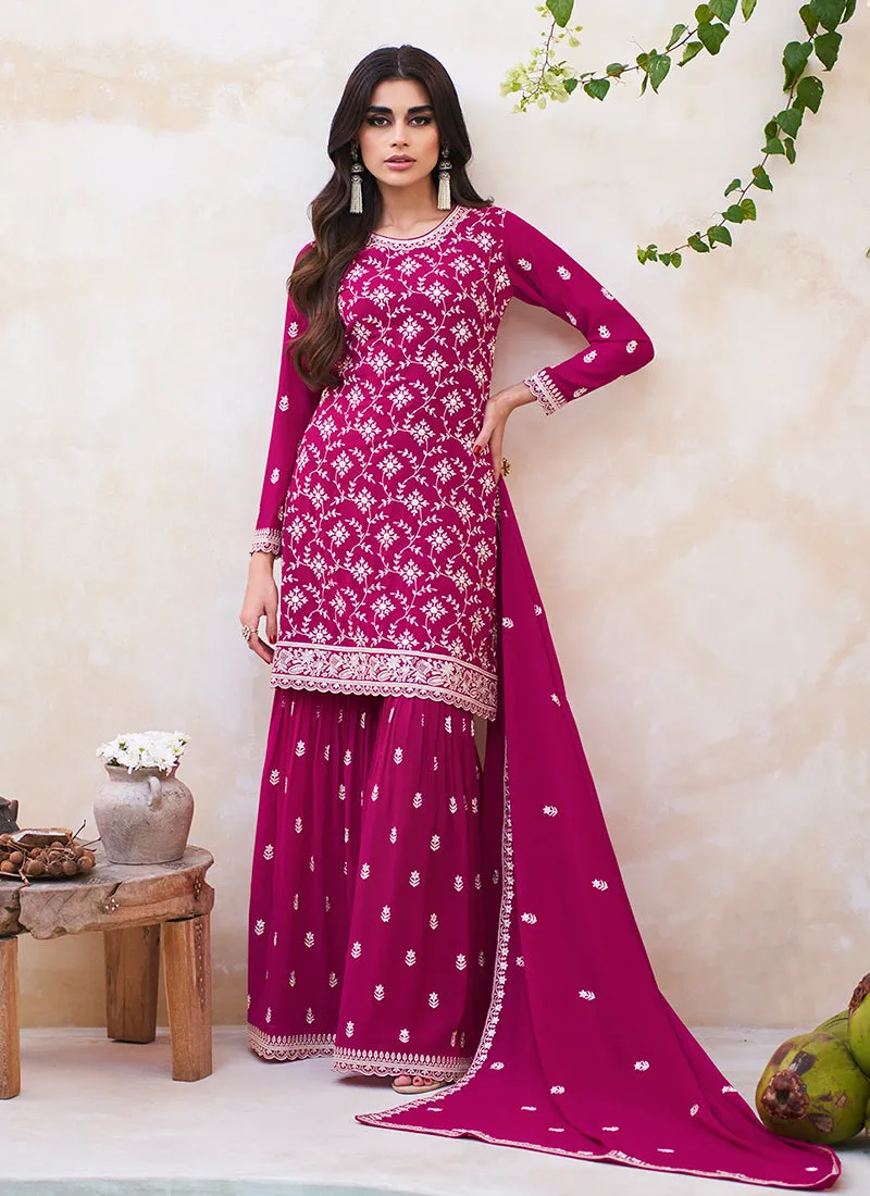 Hot Pink Embroidery Traditional Sharara Suit