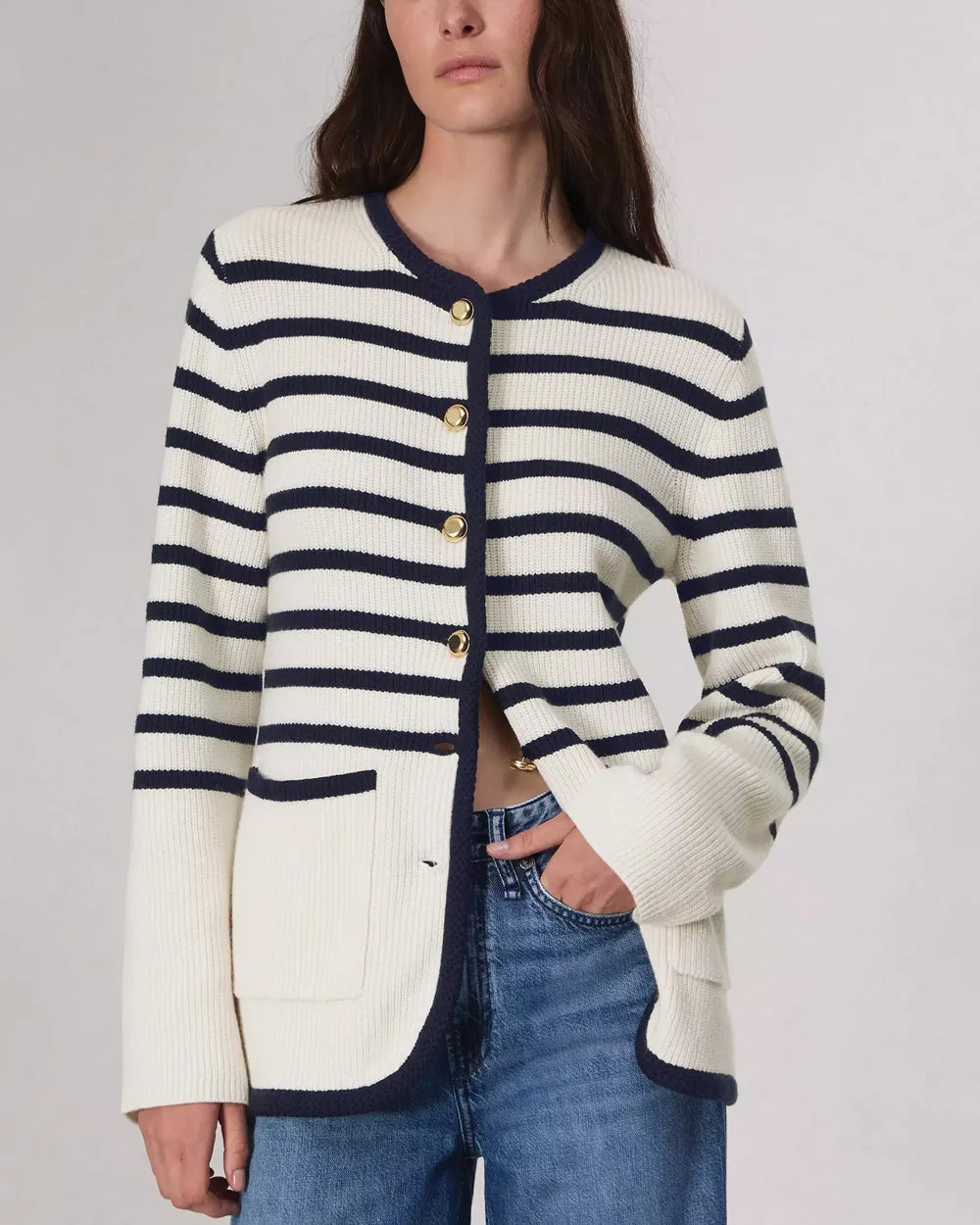 Ivory Stripe Nancy Long Cardigan