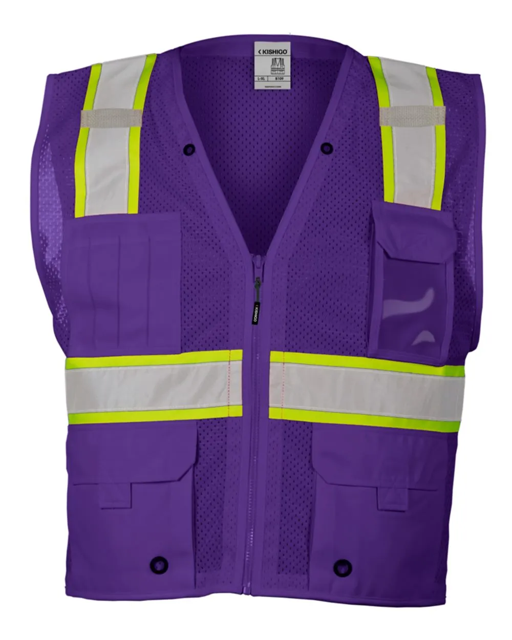 Kishigo - EV Series® Enhanced Visibility Multi-Pocket Mesh Vest - Purple / Lime