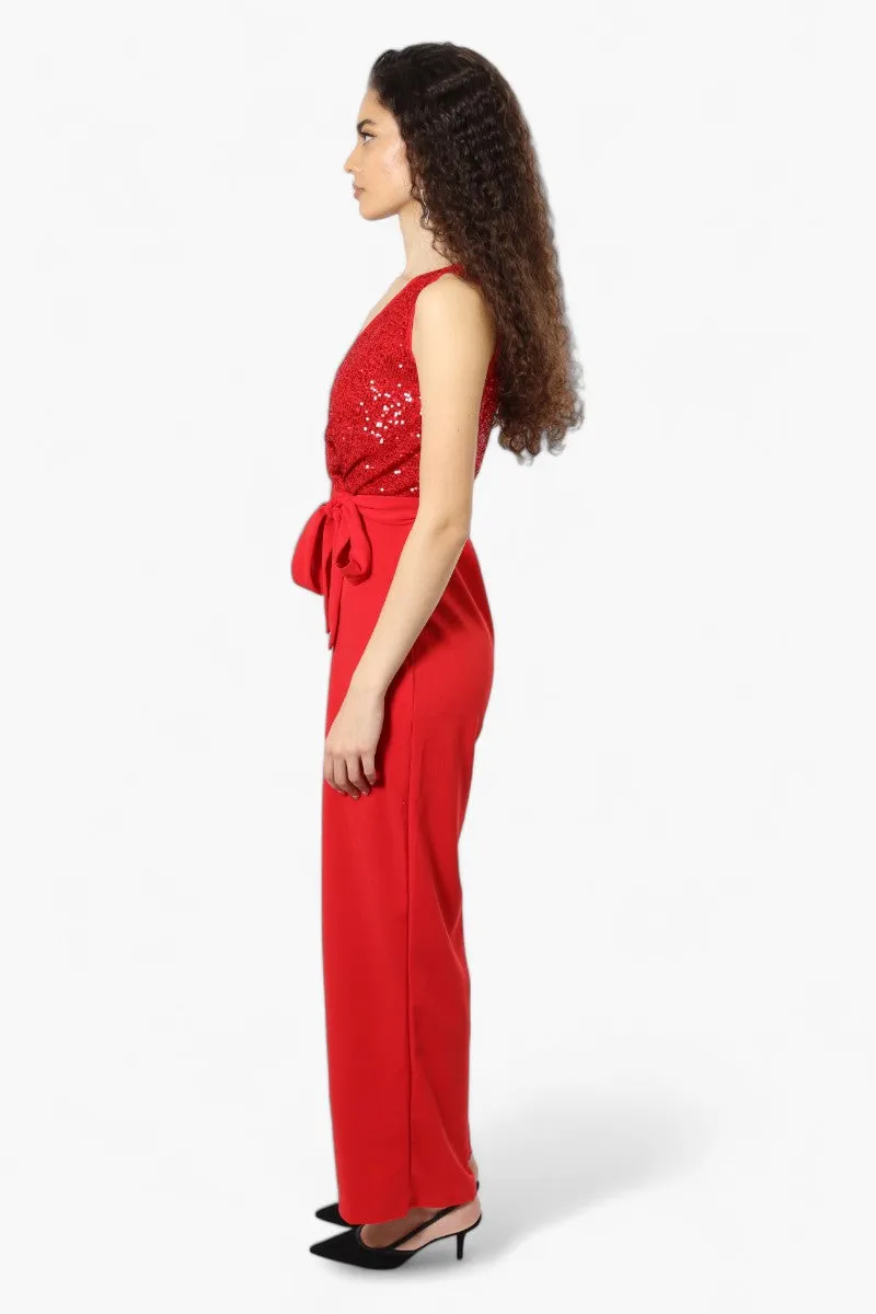 Limite Belted Sequin Top Jumpsuit - Red