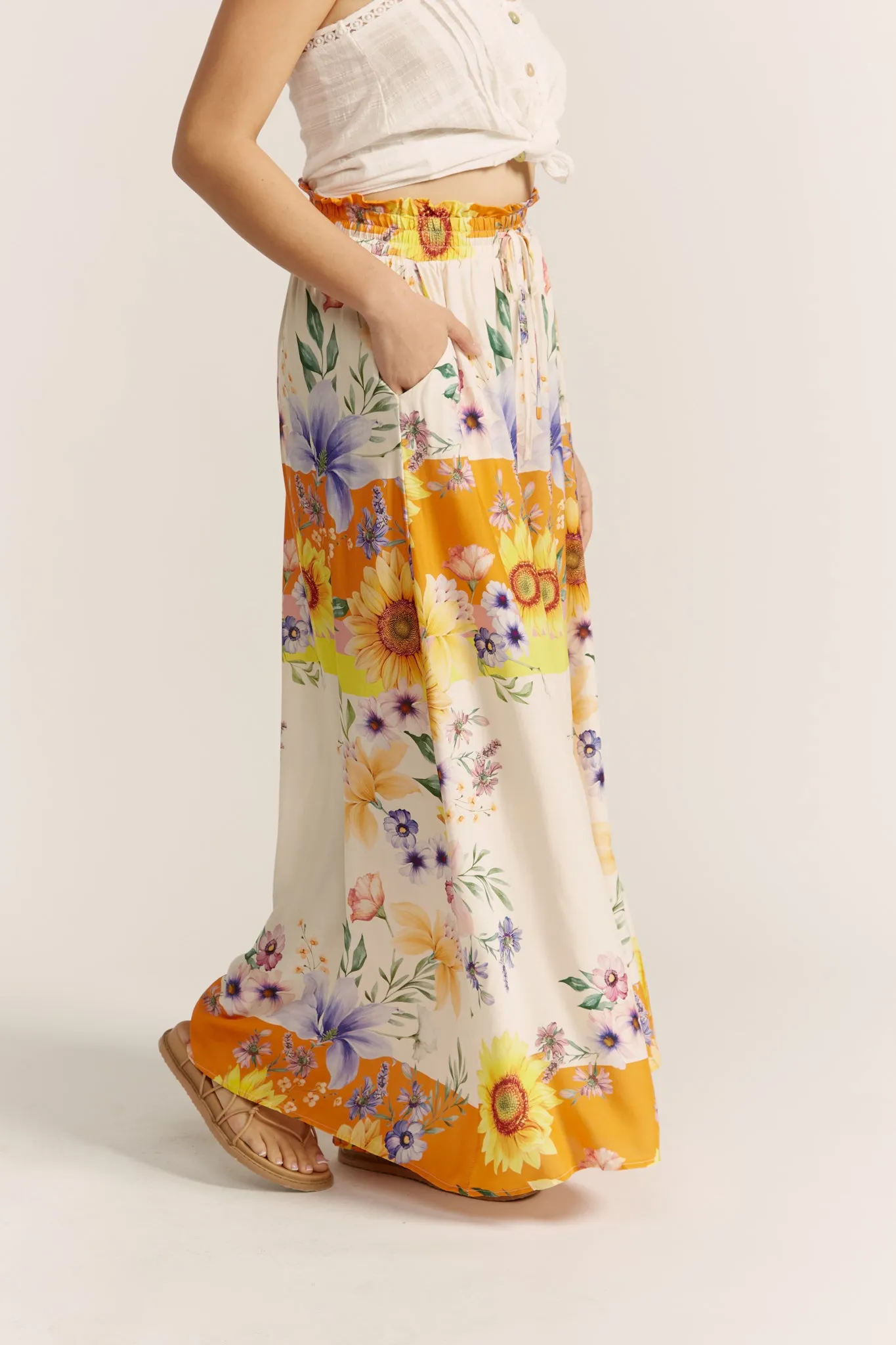 Liora Yellow Floral Wide Leg Pants