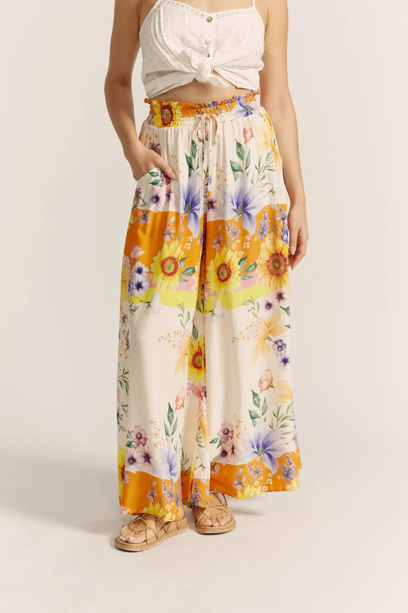 Liora Yellow Floral Wide Leg Pants