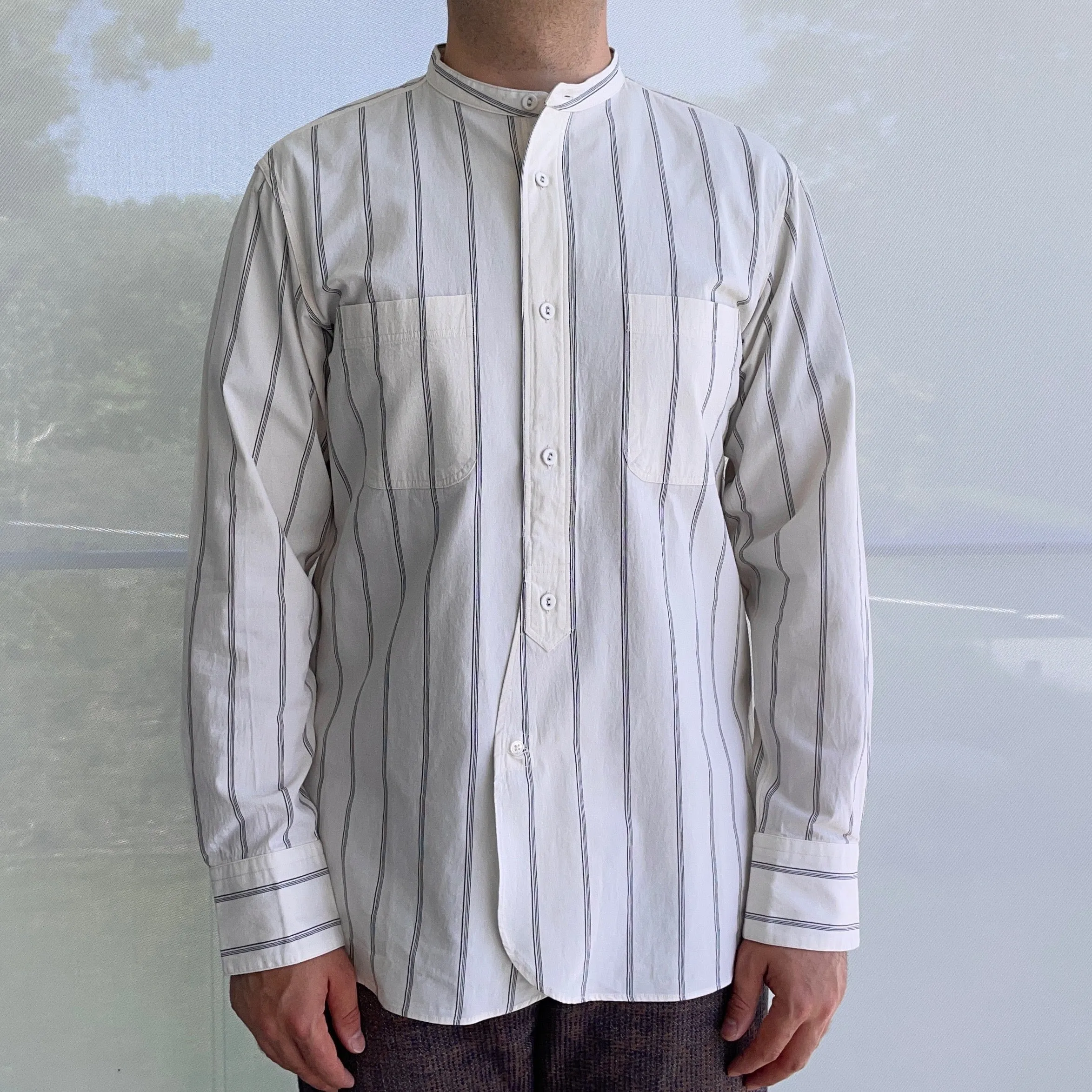 Livingstone Cotton Shirt in White Blue Black Stripe