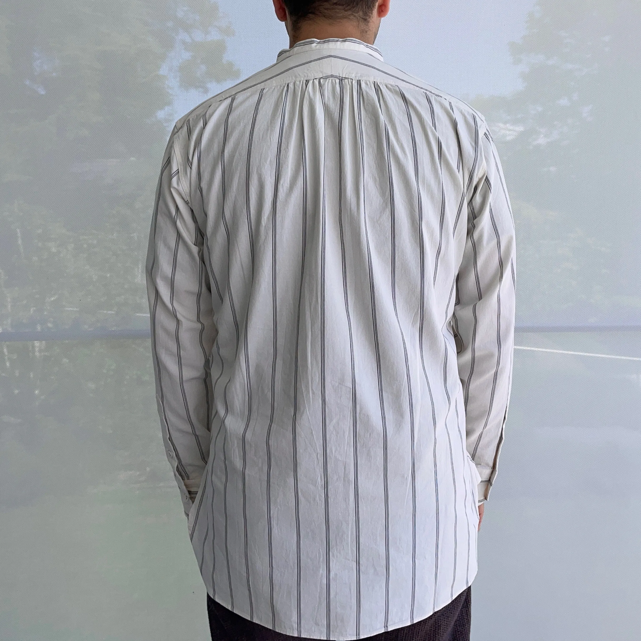 Livingstone Cotton Shirt in White Blue Black Stripe