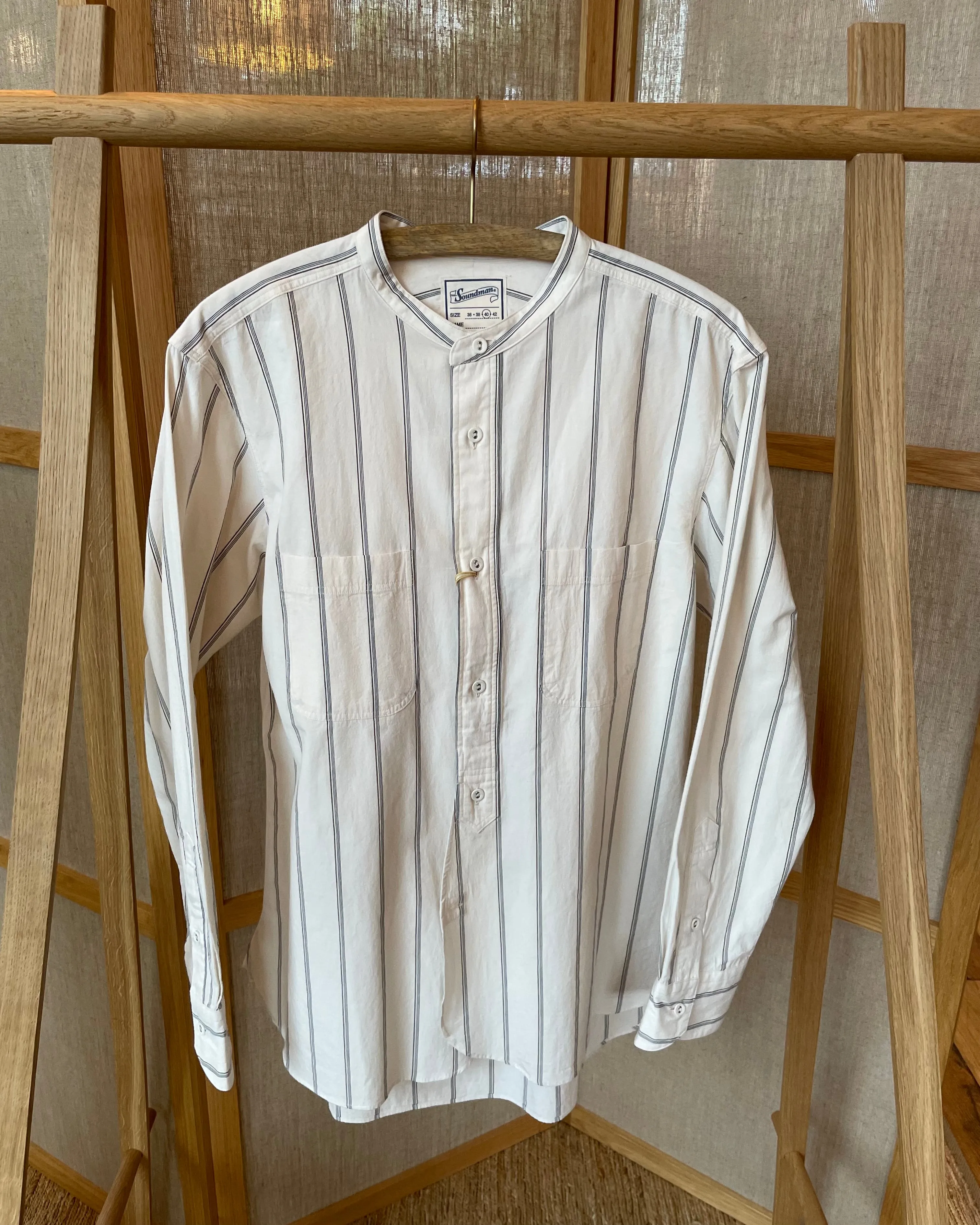 Livingstone Cotton Shirt in White Blue Black Stripe