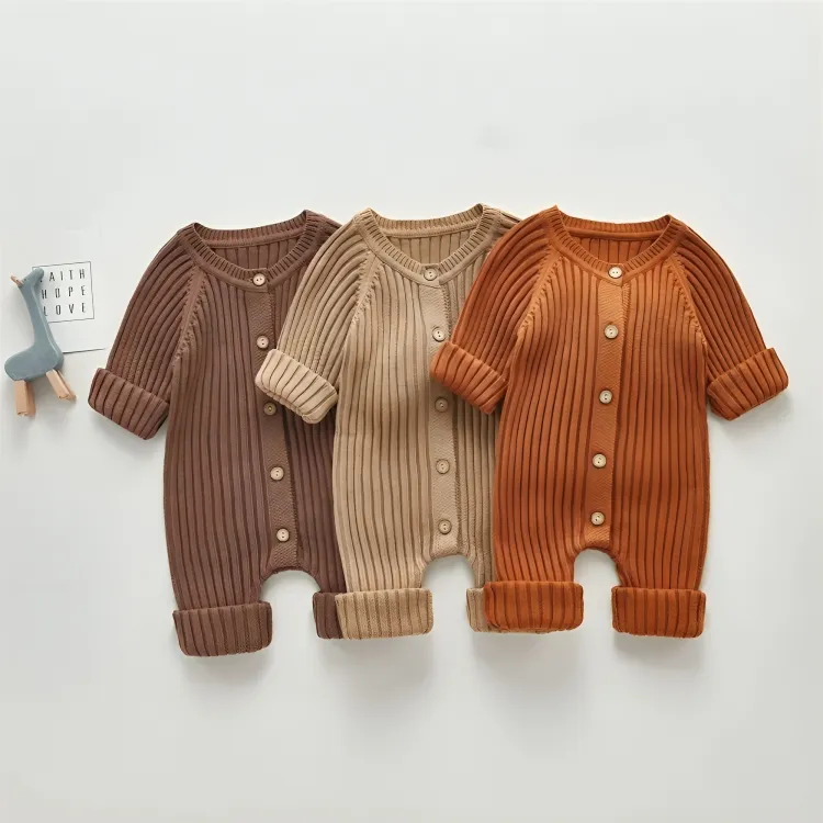 Long Sleeve Ribbed Knitted Baby Jumpsuit