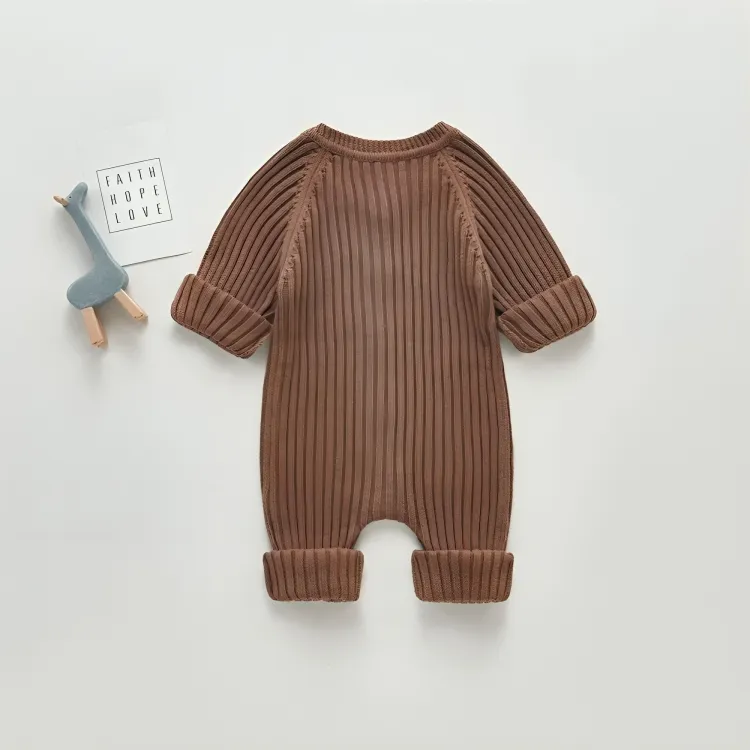 Long Sleeve Ribbed Knitted Baby Jumpsuit