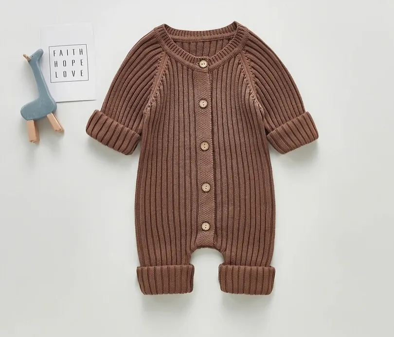 Long Sleeve Ribbed Knitted Baby Jumpsuit