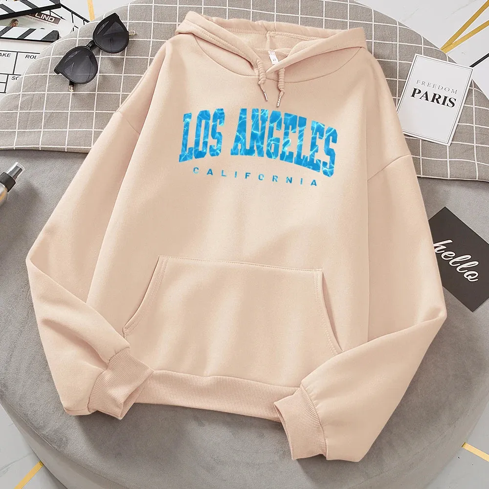 Los Angeles California Sea Surface Ripple Design Women Hoodies Novelty Fashion Hooded Casual All Match Clothes Warm Streetwear