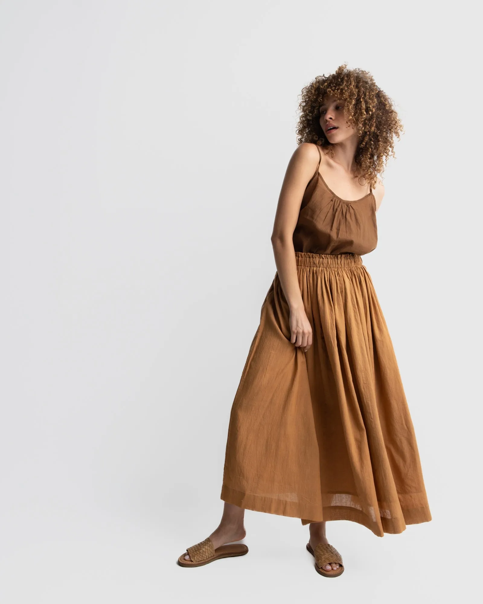 Matte brown gathered skirt