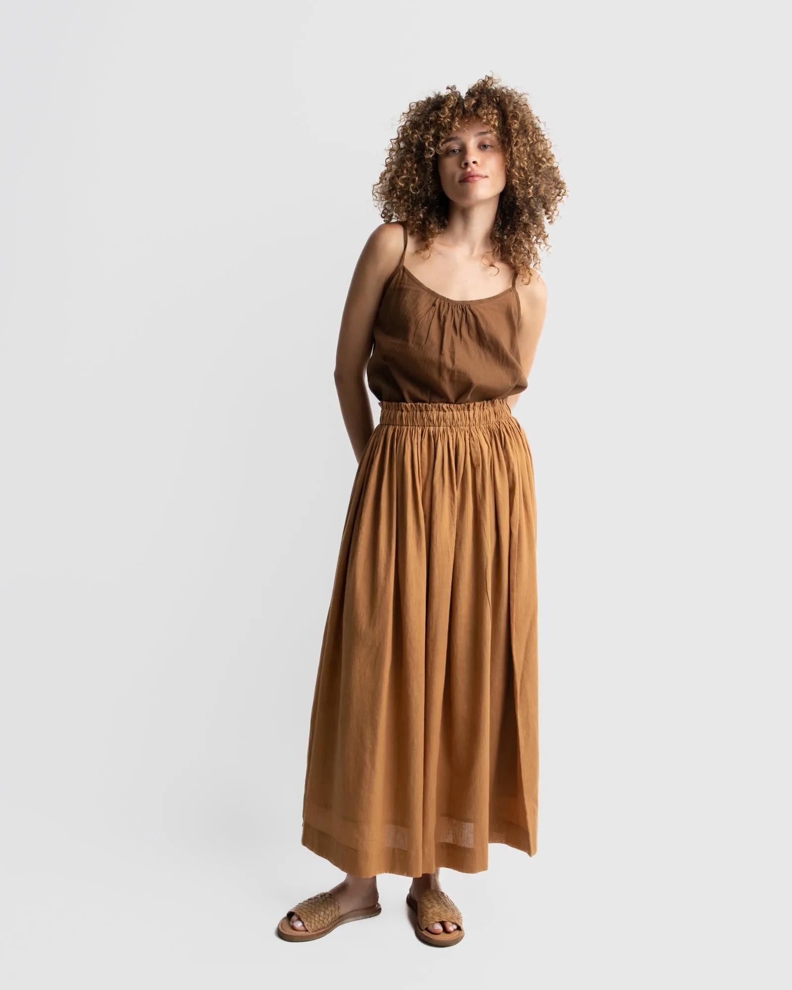 Matte brown gathered skirt