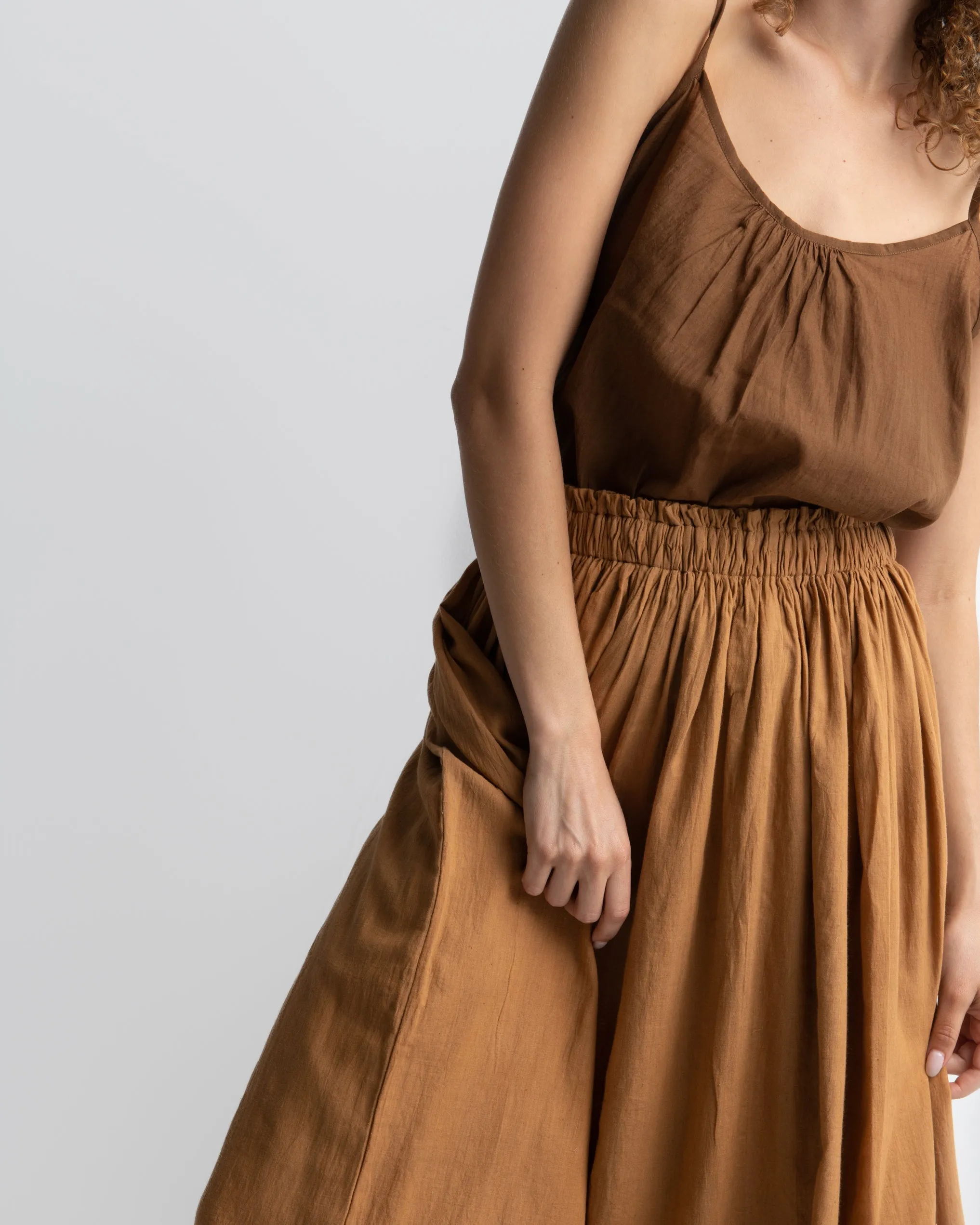 Matte brown gathered skirt