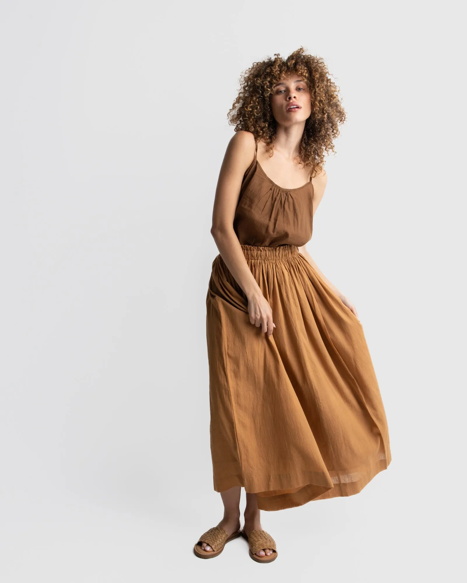 Matte brown gathered skirt