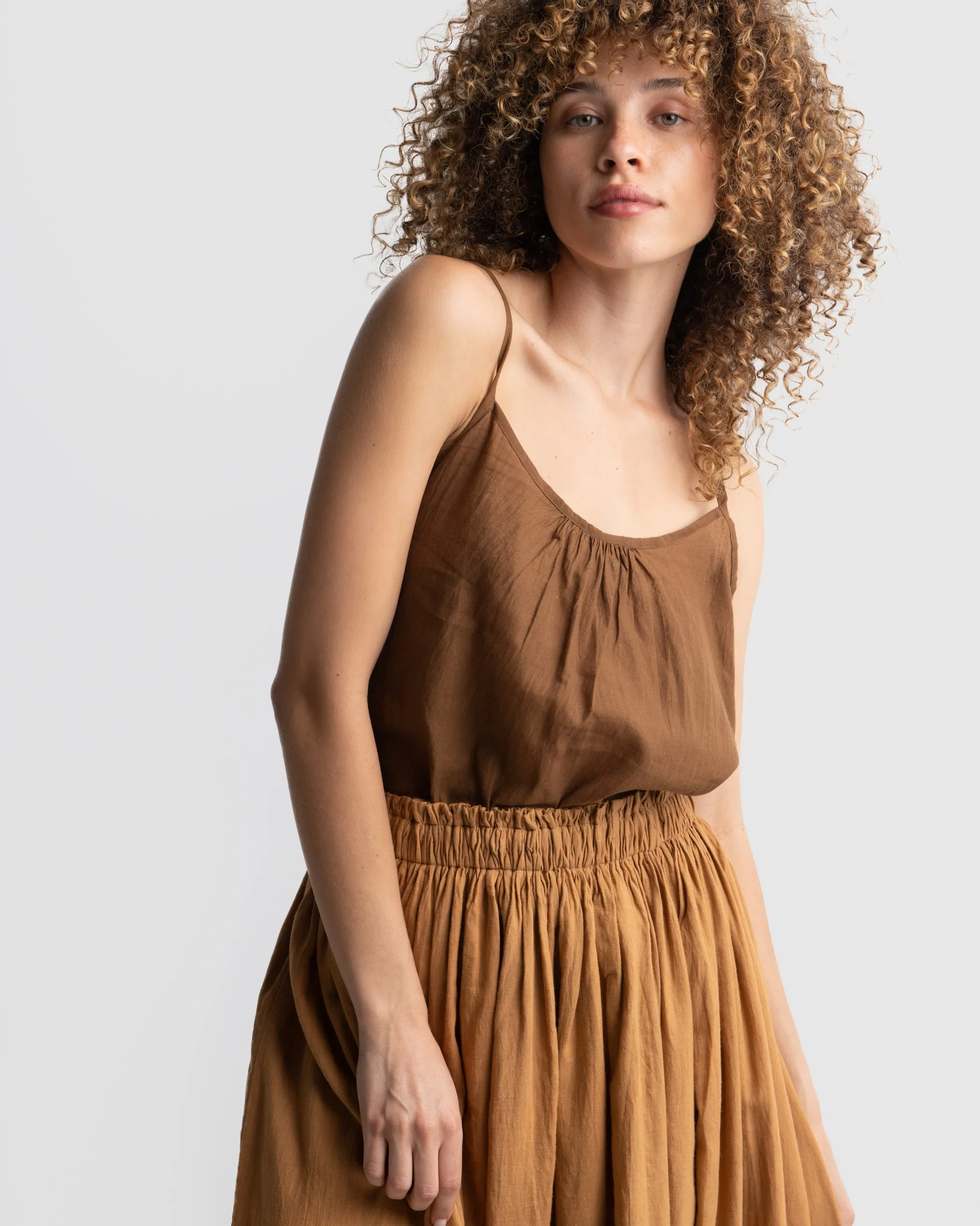 Matte brown gathered skirt