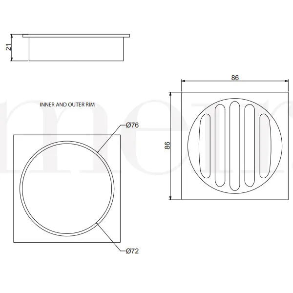 Meir Square Floor Grate Shower Drain 80mm Outlet - Matte Black