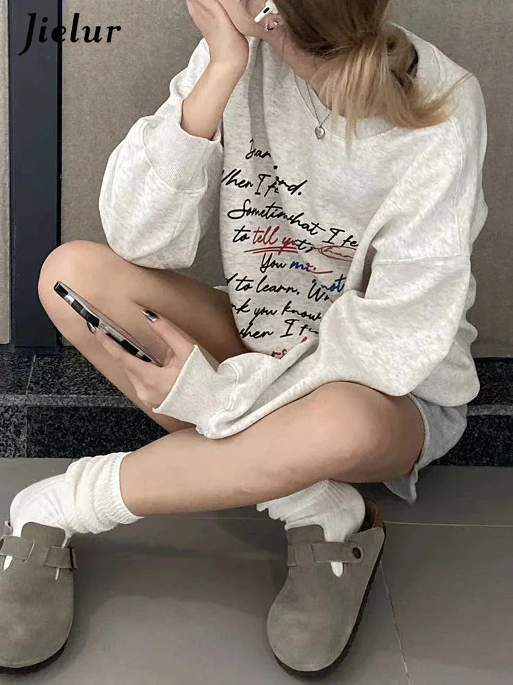 Metaversmall Loose O-neck Pullovers Chicly Letter Printing Warm Female Hoodies Basic Simple Casual Fashion Solid Color Women Hoodies