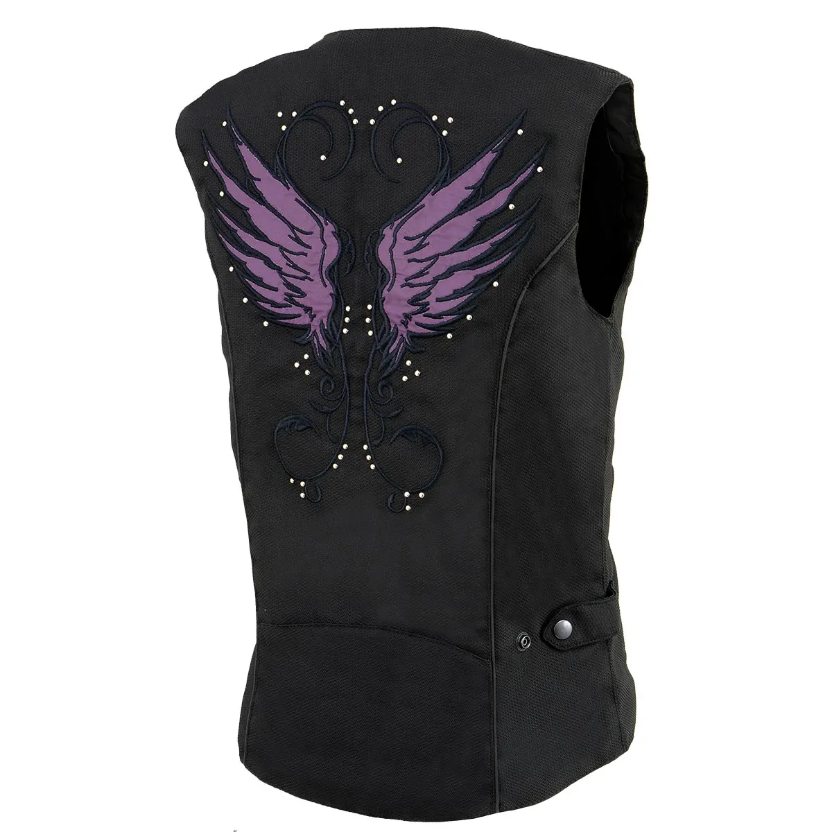 Milwaukee Leather SH1955 Ladies Black and Purple Textile Vest with Wing Embroidery