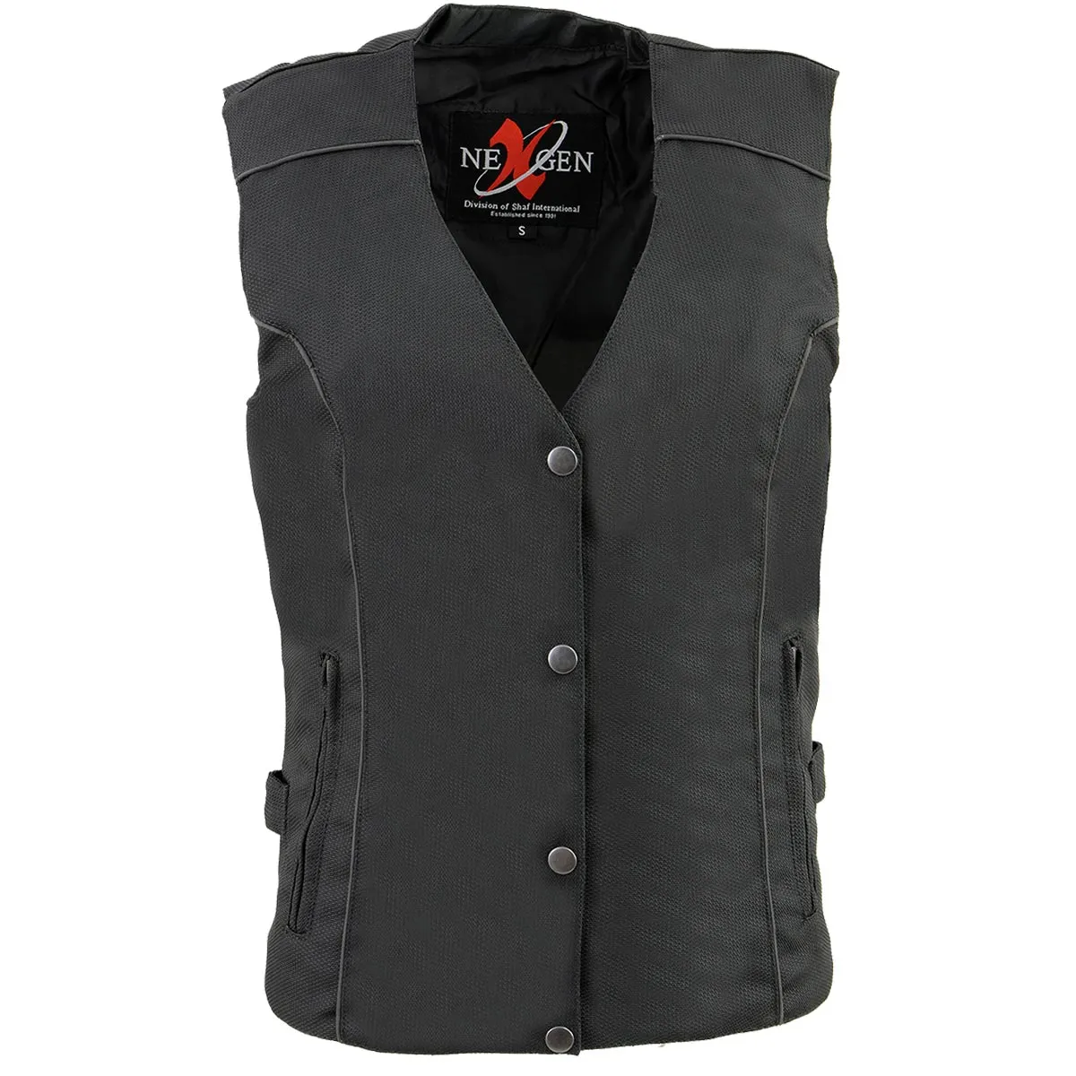 Milwaukee Leather SH1955 Ladies Black and Red Textile Vest with Wing Embroidery