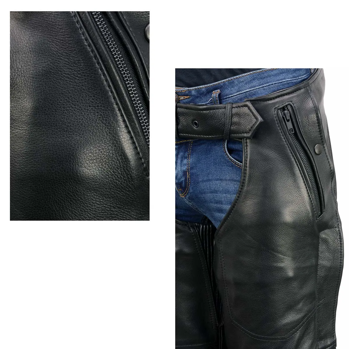 Milwaukee Leather USA MADE MLM5571 Men's Black 'Rough Rider' Premium Leather Motorcycle Chaps with Thermal Liner