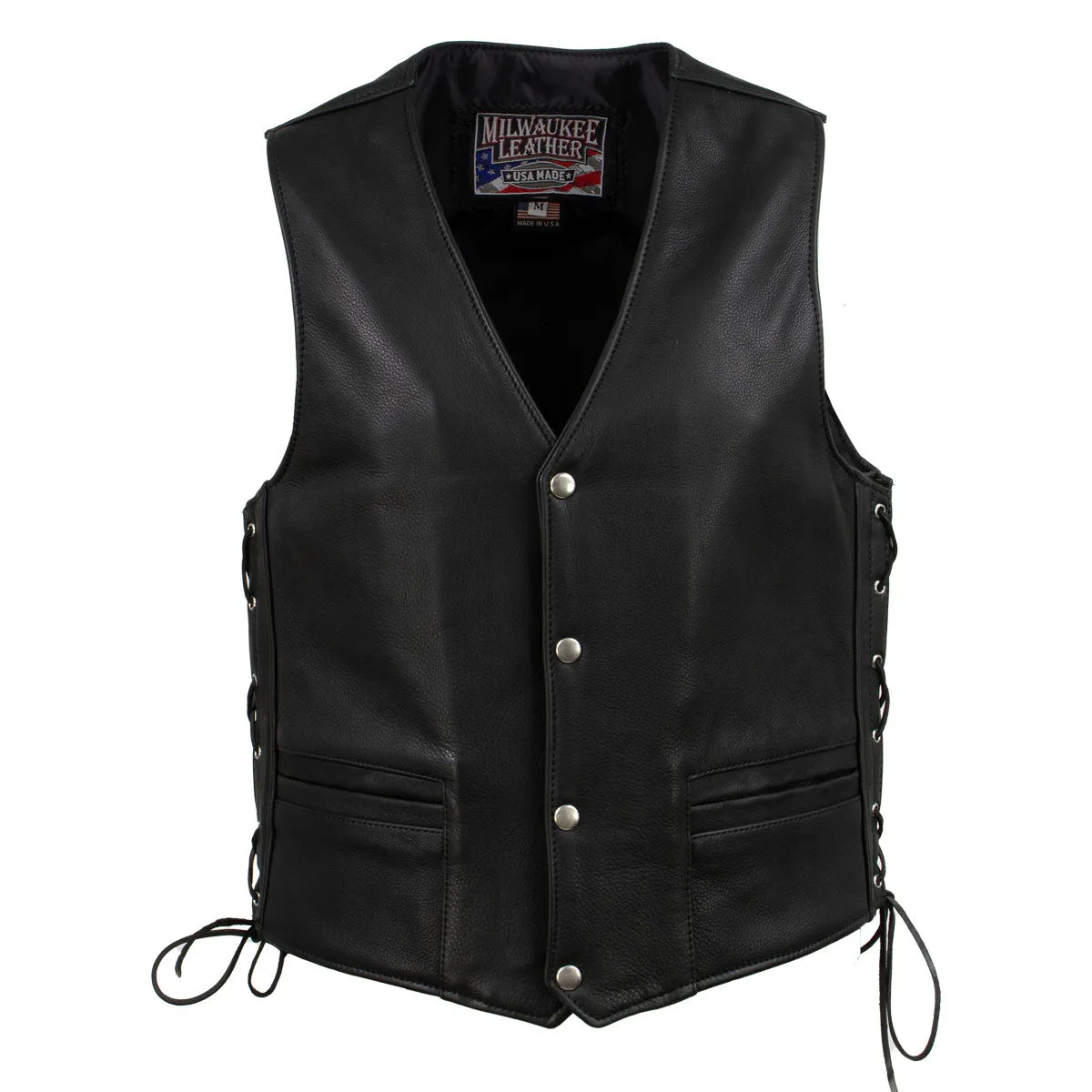 Milwaukee Leather USA MADE MLVSM5003 Men's Black 'Gaucho' Extra Long Back Premium Steerhide Motorcycle Leather Vest