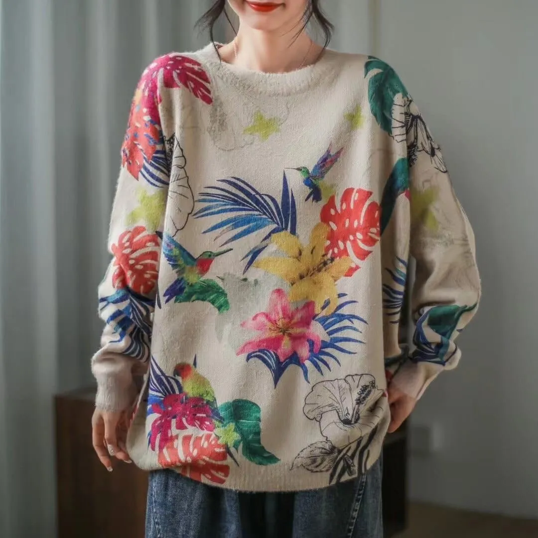 Mori Girl Print Long Sleeve Sweater