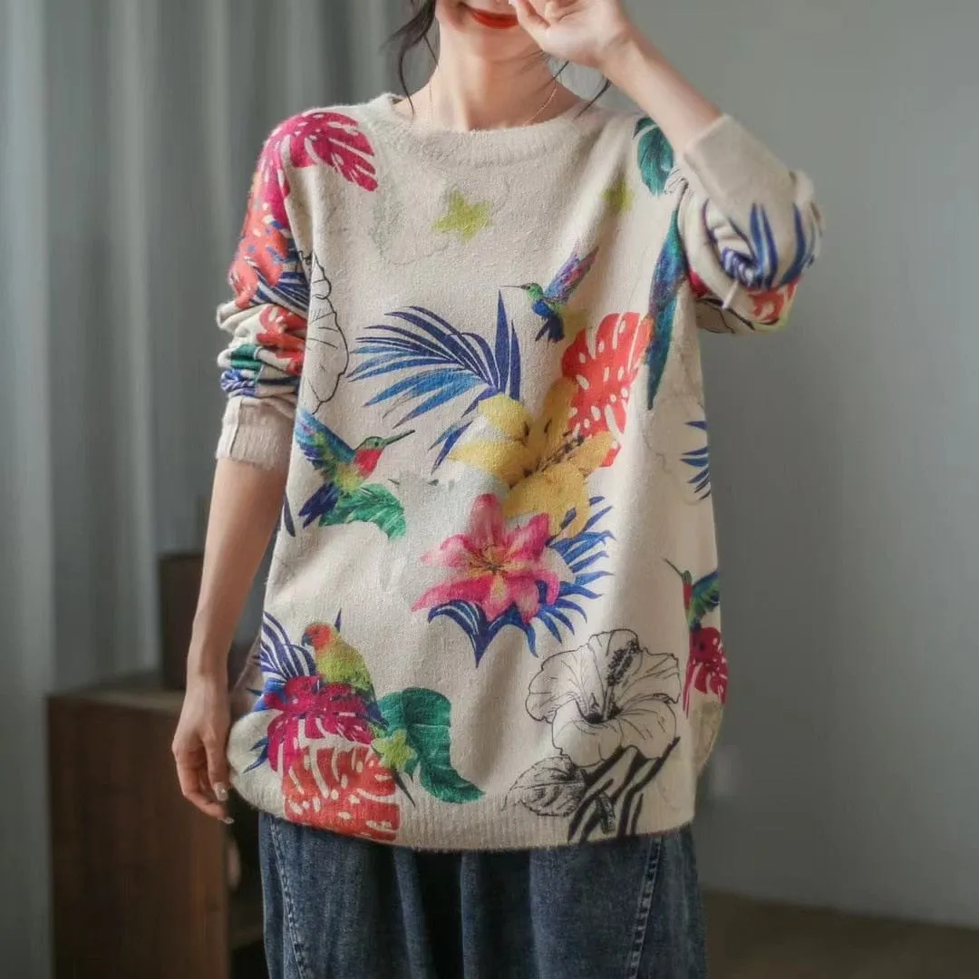 Mori Girl Print Long Sleeve Sweater