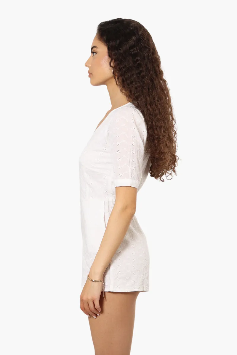 New Look Short Sleeve Button Down Romper - White