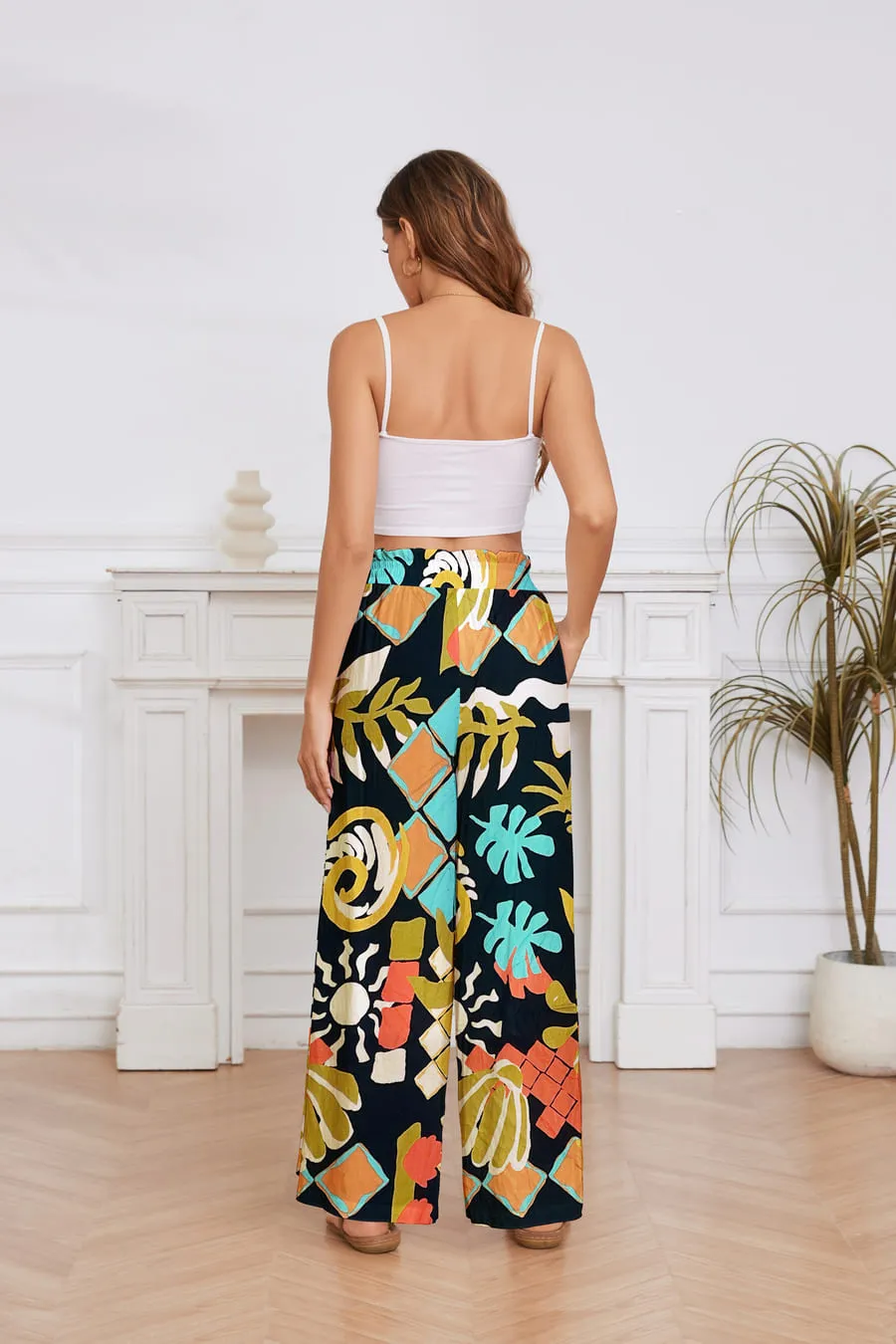 Paisley Printed High-Waisted Palazzo Pants for Women