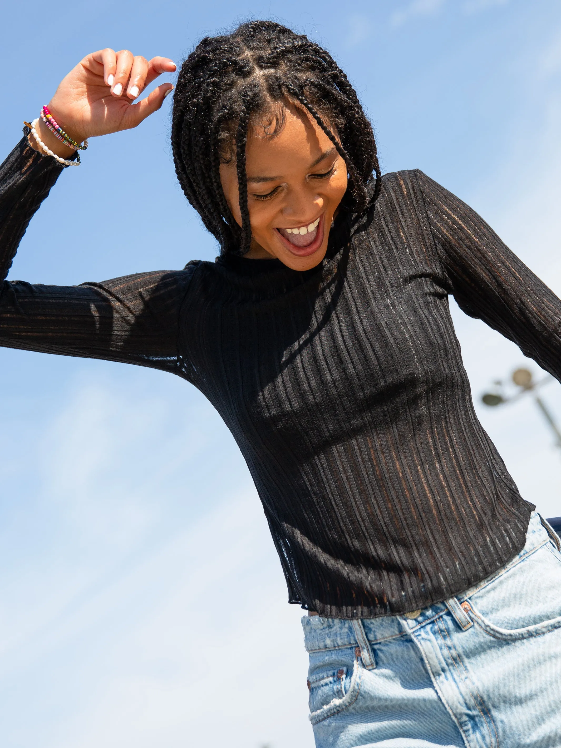 Pearl Knit Layering Top - Black