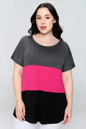 Plus Size Colorblock Multicolor Short Sleeve Top