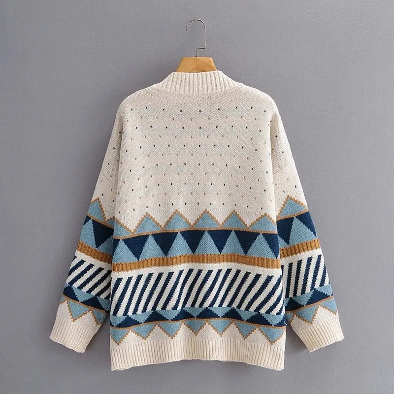 Pre Order:  Geometric Button-Up Knit Sweater