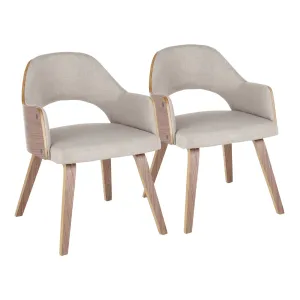 Rollo Mid-Century Modern Dining Chair in Walnut Wood and Beige Fabric by LumiSource - Set of 2