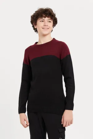 Senior Boys Black And Burgundy Jacquard Pullover