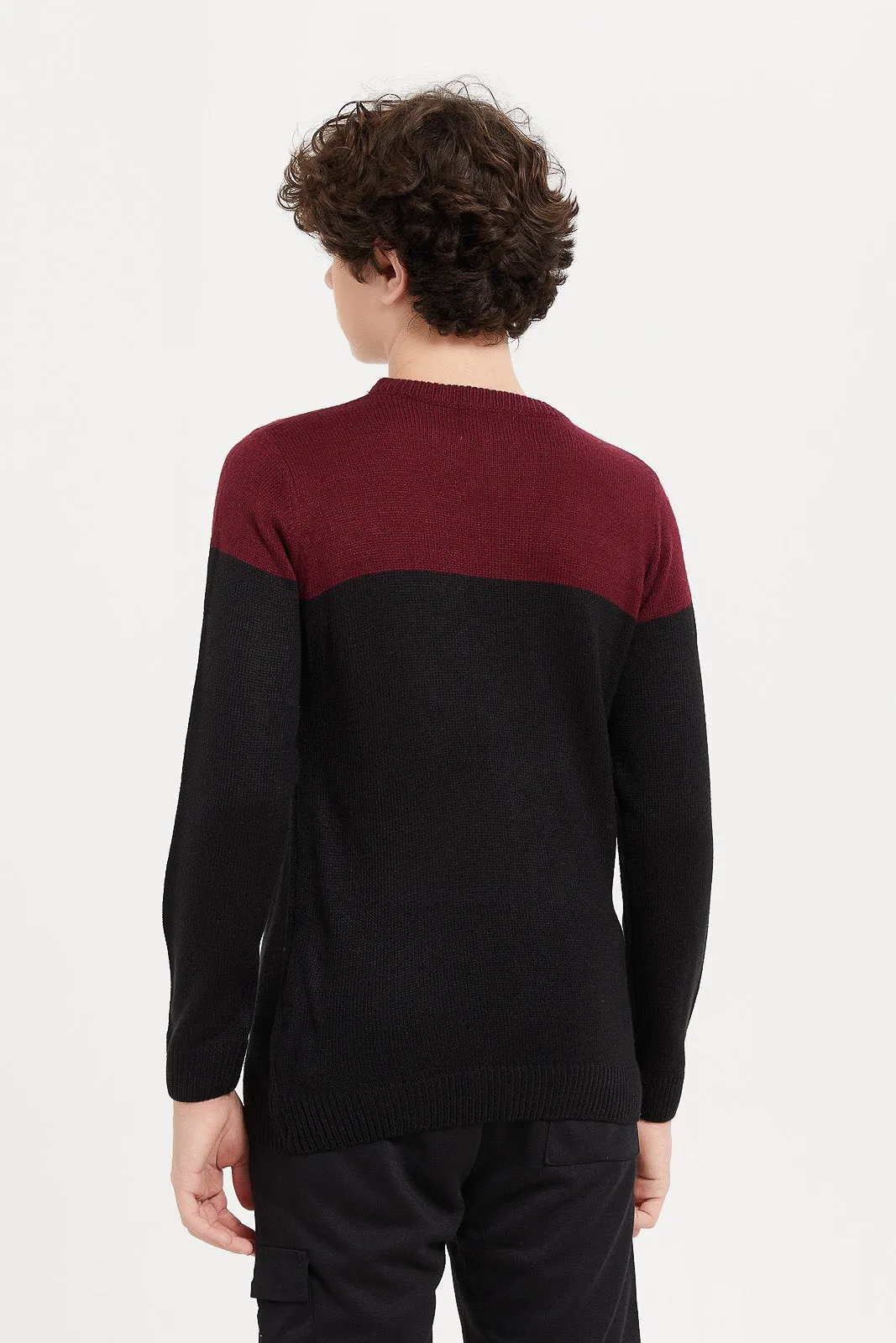 Senior Boys Black And Burgundy Jacquard Pullover