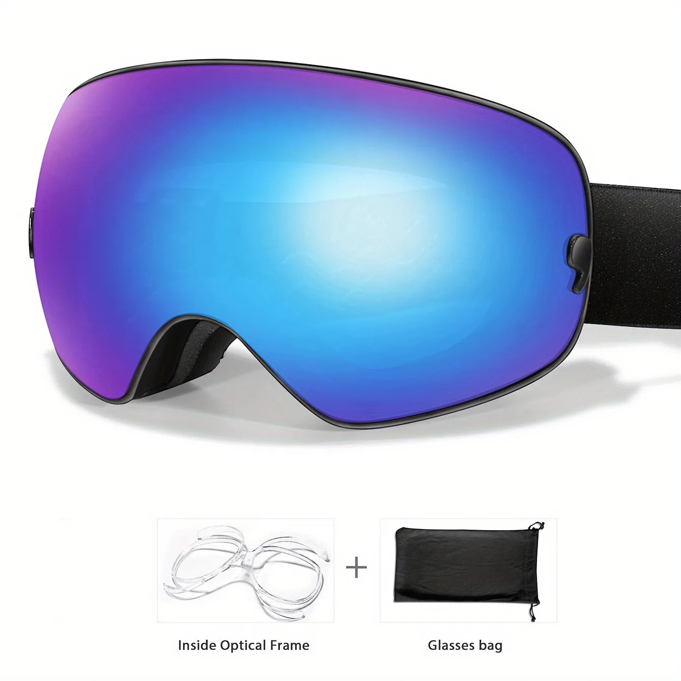 Ski Goggles with Interchangeable Lens - Protection, Anti-Fog, Perfect for Snowboarding & Winter Sports - Includes Bonus Glasses Bag & Myopia Frame