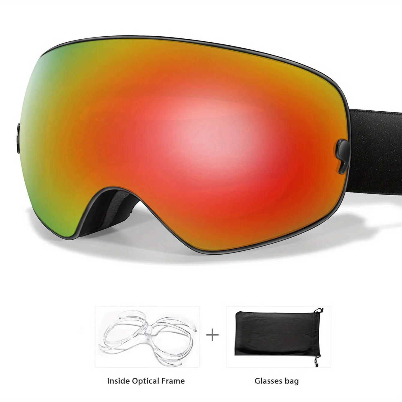 Ski Goggles with Interchangeable Lens - Protection, Anti-Fog, Perfect for Snowboarding & Winter Sports - Includes Bonus Glasses Bag & Myopia Frame