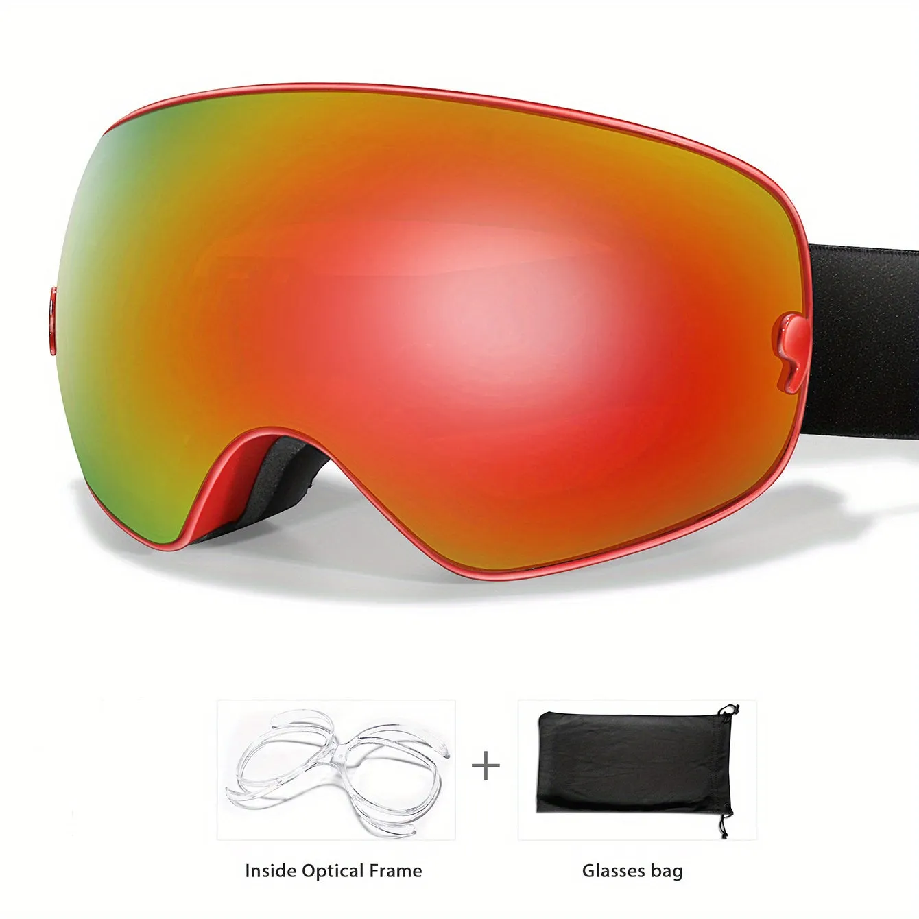 Ski Goggles with Interchangeable Lens - Protection, Anti-Fog, Perfect for Snowboarding & Winter Sports - Includes Bonus Glasses Bag & Myopia Frame