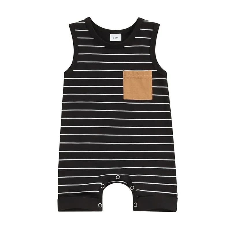 Sleeveless Striped Pocket Baby Jumpsuit