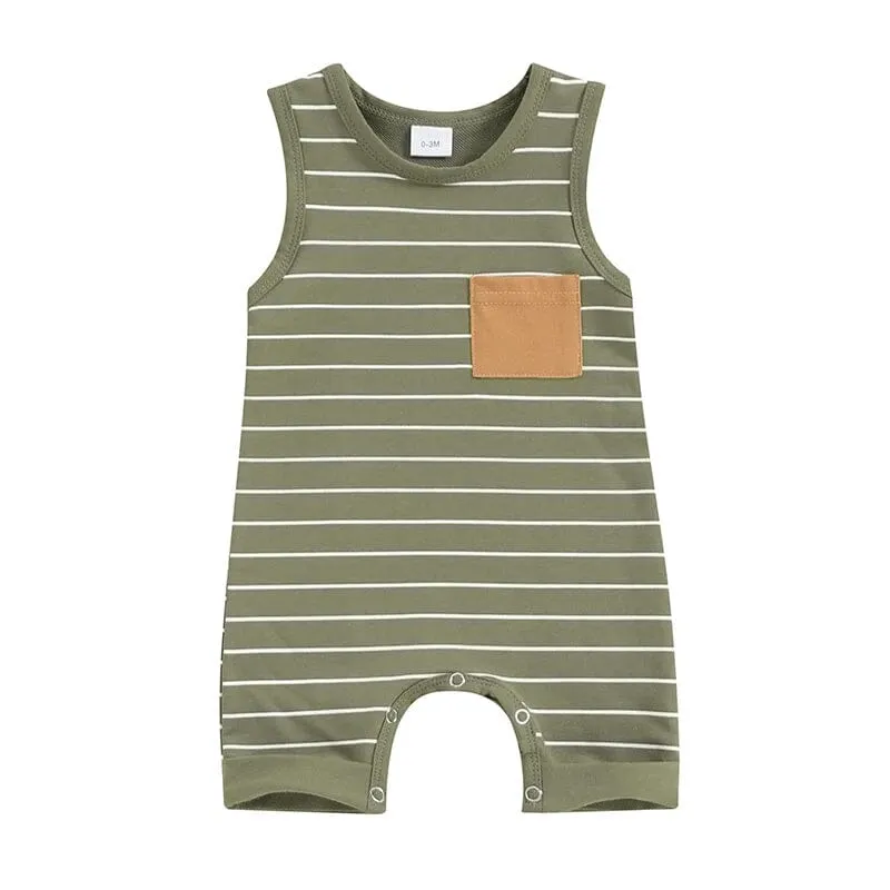 Sleeveless Striped Pocket Baby Jumpsuit